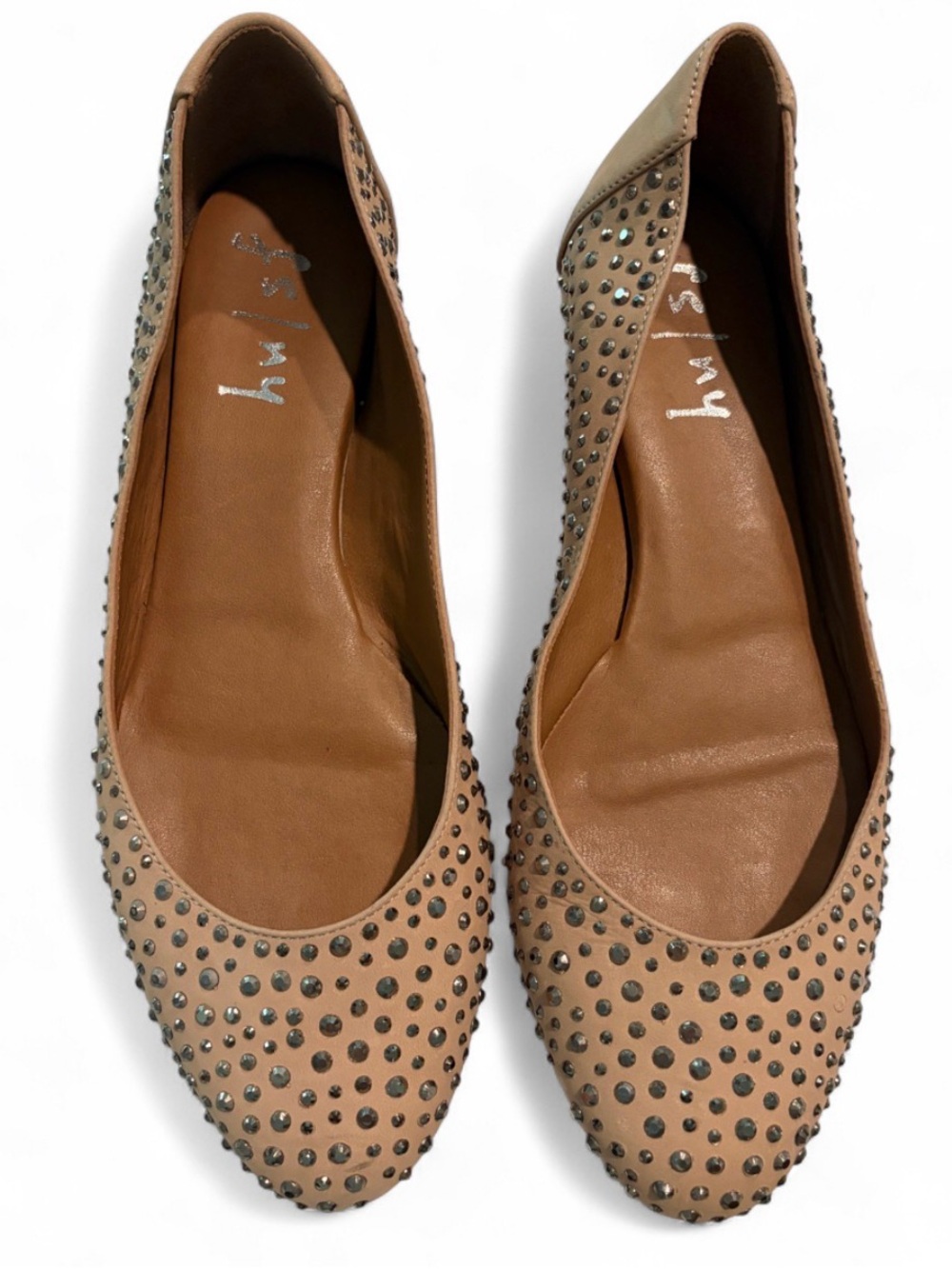 French Sole Nude Embellished Ballet Flats Womens Size 10